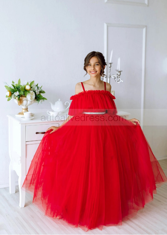 Red Tulle Flower Girl Dress Christmas Party Dress